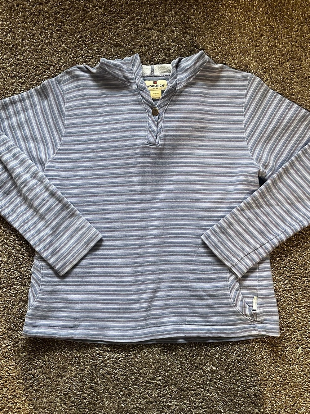 Vintage Woolrich Hooded Henley Striped Pullover L